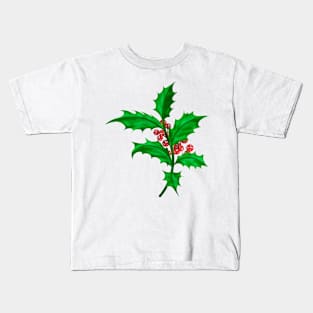 Holly Branches with Red Berries Green Kids T-Shirt